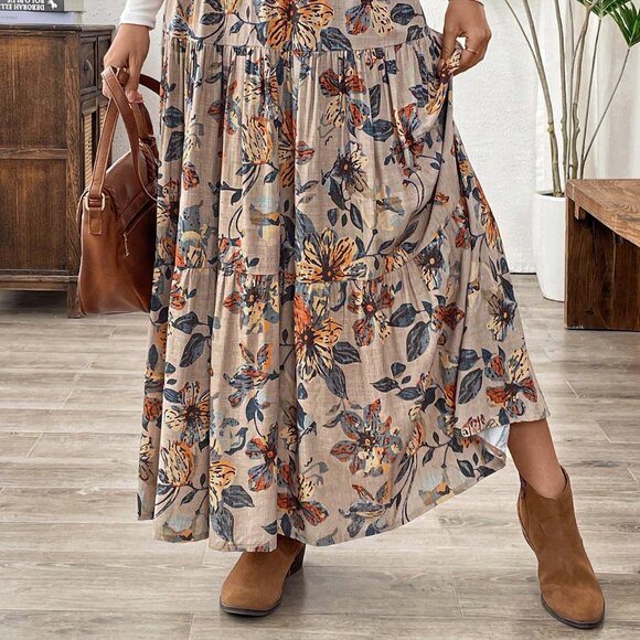 Boho Multicolor Women's Floral Print A-Line Skirt - Picture 4 of 6